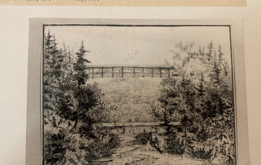 Bleistiftzeichnung der Widigbrücke von Jost Schiffmann, kurz nach 1841.